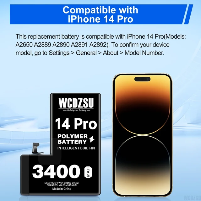 Alt view image 2 of 7 - WCDZSU Battery Replacement for iPhone 14 Pro 3400mAh No Pop-up Unknown Part Warning 0 Cycle High Capacity for iPhone 14 Pro with Full Tool Kit Model A2650 A2889 A2890 A2891 A2892