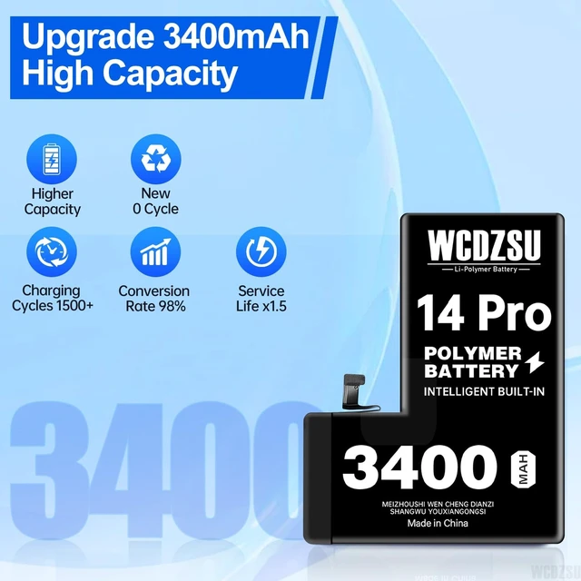 Alt view image 5 of 7 - WCDZSU Battery Replacement for iPhone 14 Pro 3400mAh No Pop-up Unknown Part Warning 0 Cycle High Capacity for iPhone 14 Pro with Full Tool Kit Model A2650 A2889 A2890 A2891 A2892