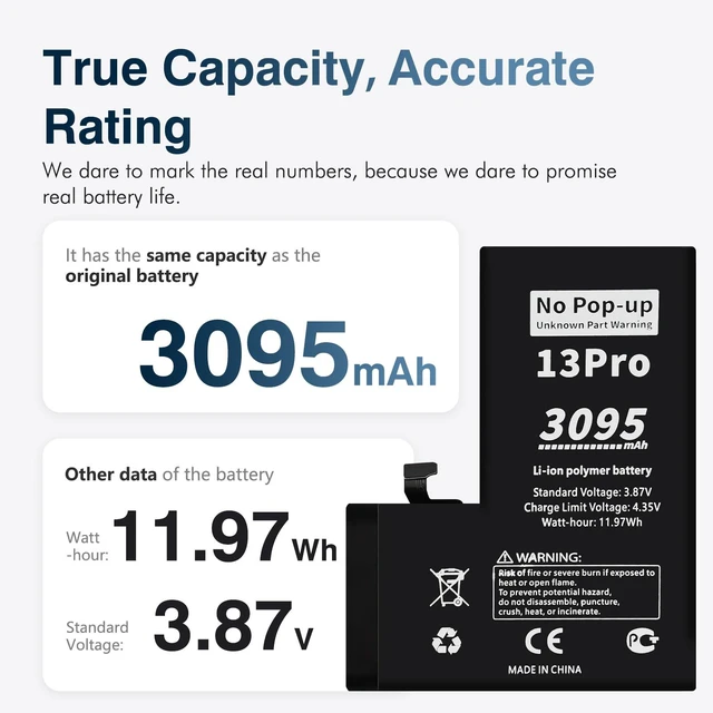 Alt view image 2 of 7 - LeeCrynoid for iPhone 13 Pro Diagnostic Battery No Unknown Part Warning | Fits A2638 A2483 A2636 A2639 A2640,full toolkit included,0 cycle Battery,Truthfully Rated 3095mAh