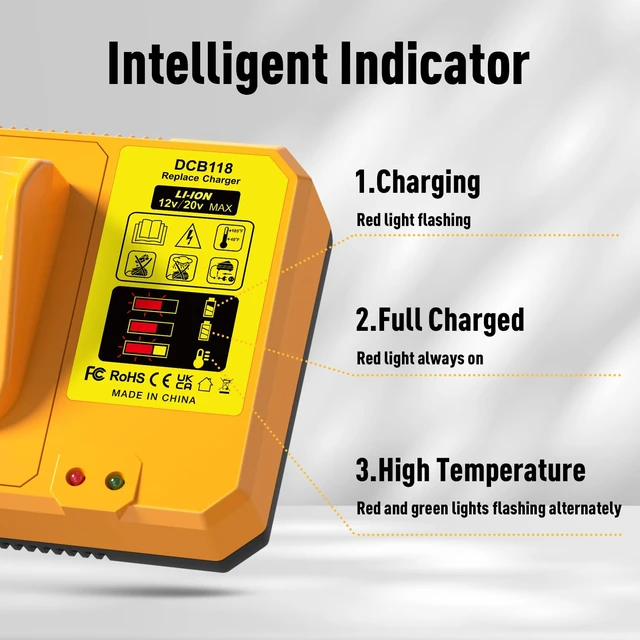 Alt view image 4 of 7 - DCB118 Replacement for Dewalt Battery Charger, Fast Charger with USB Compatible with Dewalt 20V 60V max Battery