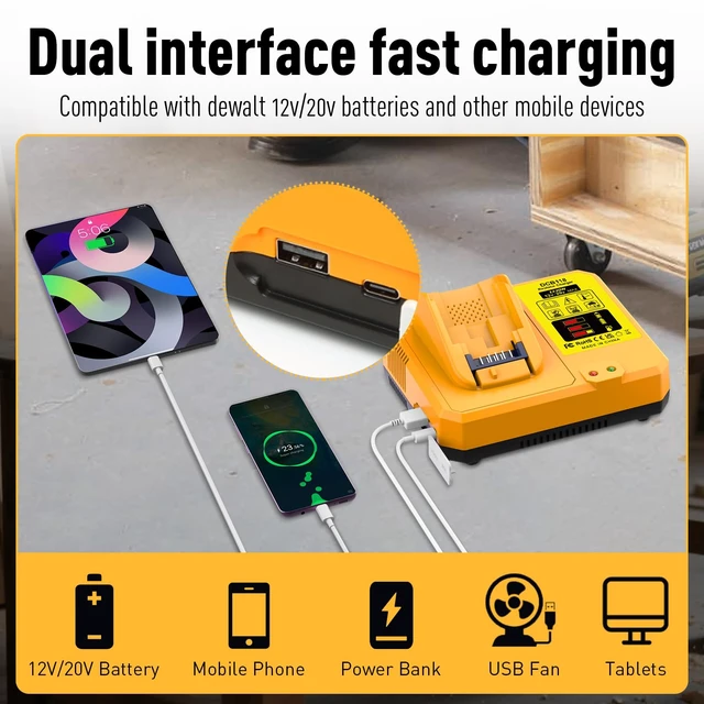 Alt view image 5 of 7 - DCB118 Replacement for Dewalt Battery Charger, Fast Charger with USB Compatible with Dewalt 20V 60V max Battery