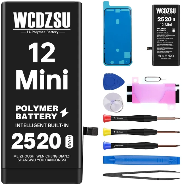 Main image of WCDZSU Battery Replacement for iPhone 12 Mini No Pop-up Unknown Part Warning 2520mAh High Capacity 0 Cycle for iPhone 12 Mini with Complete Repair Tool Kit Model A2176 A2398 A2400 A2399
