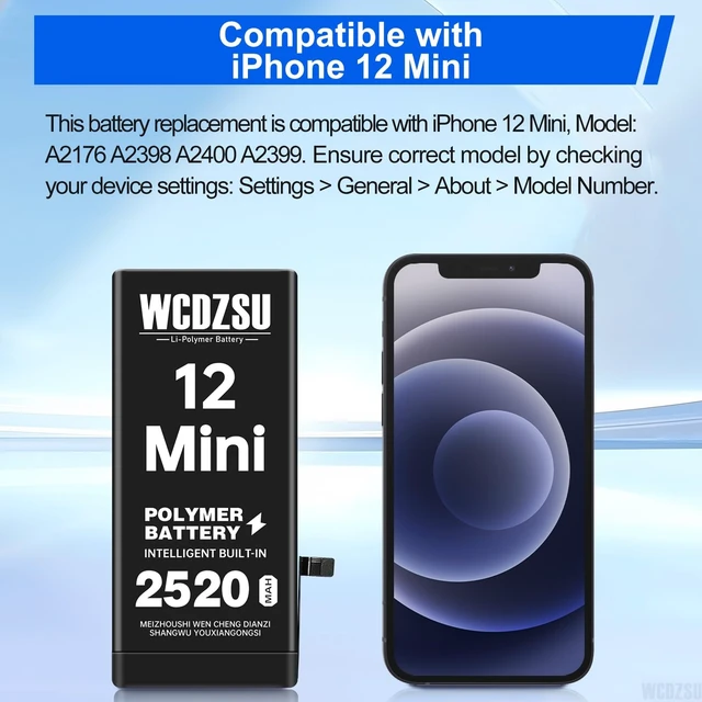 Alt view image 2 of 7 - WCDZSU Battery Replacement for iPhone 12 Mini No Pop-up Unknown Part Warning 2520mAh High Capacity 0 Cycle for iPhone 12 Mini with Complete Repair Tool Kit Model A2176 A2398 A2400 A2399