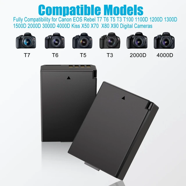 Alt view image 3 of 7 - JYJZPB LP-E10 Battery and Fast Charger for Canon EOS Rebel T7 T6 T5 T3 T100 | EOS 2000D 3000D 4000D 1200D 1100D 1300D 1500D, KISS X50 X70 X80 X90 Digital Camera - 2-Pack Rebel Battery