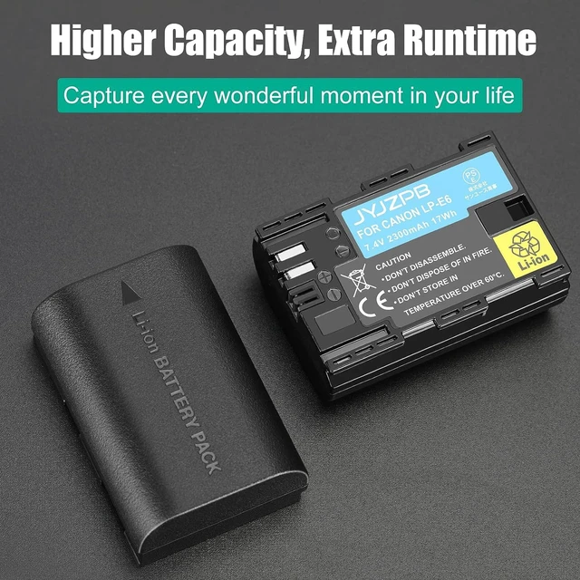 Alt view image 2 of 7 - 2-Pack LP-E6N Batteries for Canon EOS R5 R6 R7 with Upgraded Dual Charger | for Canon EOS R 90D 60D 70D 80D 5D II, 5D III, 5D Mark IV, 6D, 6D II, 7D, 7D II, XC10 XC15 Cameras