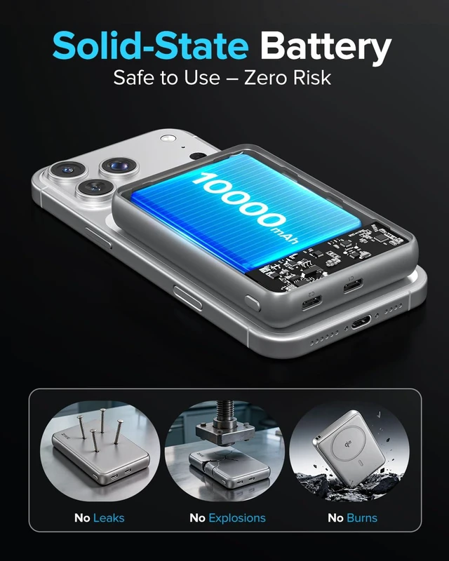 Alt view image 2 of 7 - ZIKE Z1052 10000mAh Solid State Power Bank, Qi2 15W,USB-C 30W | MagSafe Power Bank for iPhone 17/16/15, Ultra Slim Portable Power Bank, Stability and Safety, Digital Display