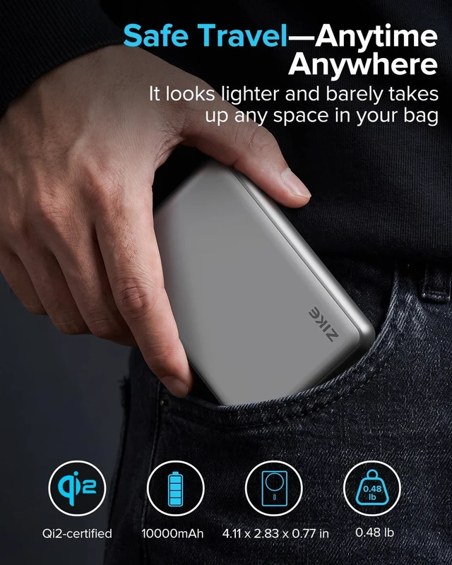 Alt view image 4 of 7 - ZIKE Z1052 10000mAh Solid State Power Bank, Qi2 15W,USB-C 30W | MagSafe Power Bank for iPhone 17/16/15, Ultra Slim Portable Power Bank, Stability and Safety, Digital Display