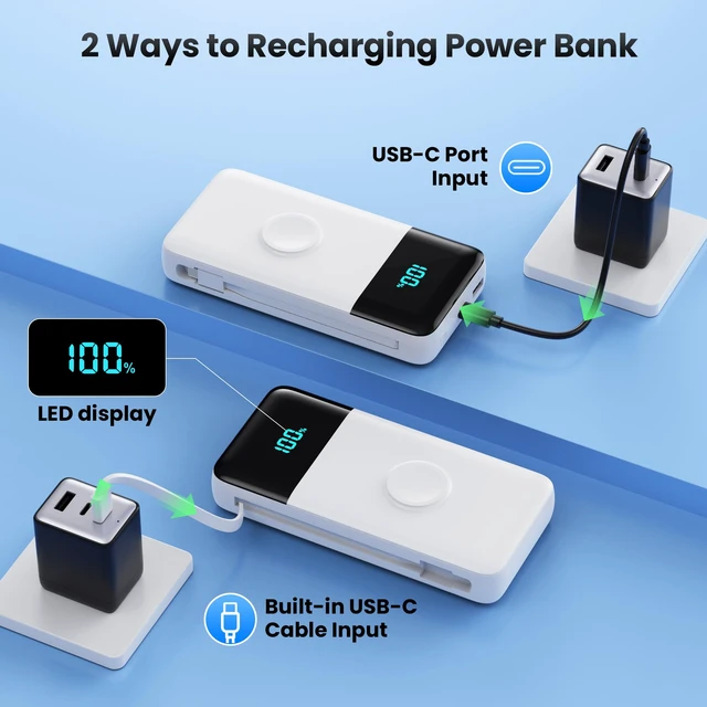 Alt view image 5 of 7 - Portable Charger Power Bank 40800mAh with Built-in Cables,25W Fast Phone Charging Portable Battery Pack,5 Outputs Travel Essentials Outdoor External Battery for iPhone 18 Pro Max/17/16,Galaxy-White