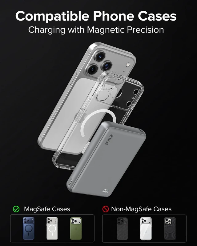 Alt view image 6 of 7 - ZIKE Z1052 10000mAh Solid State Power Bank, Qi2 15W,USB-C 30W | MagSafe Power Bank for iPhone 17/16/15, Ultra Slim Portable Power Bank, Stability and Safety, Digital Display