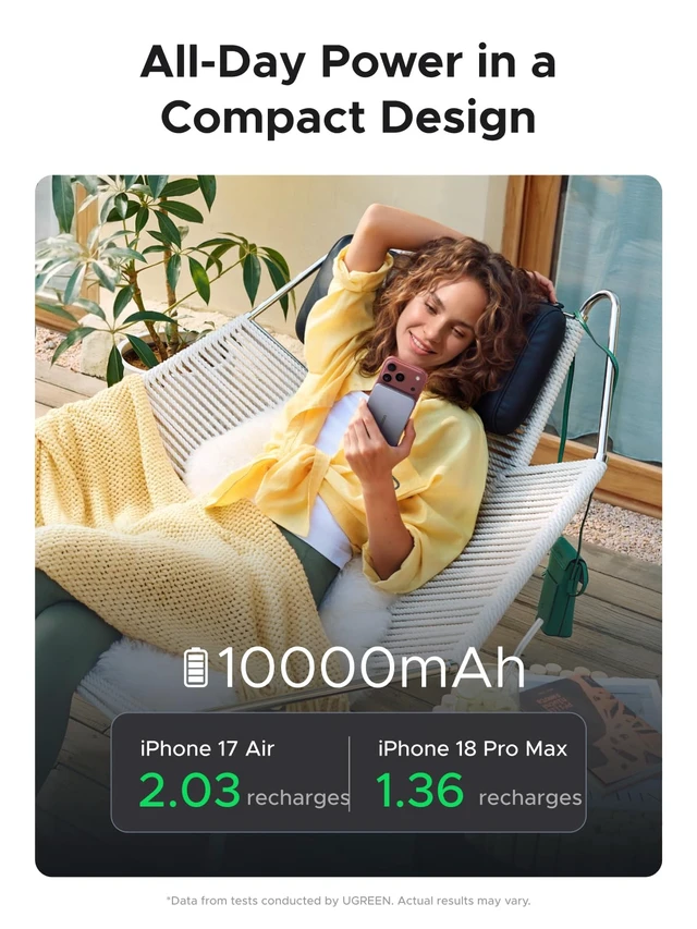 Alt view image 3 of 7 - UGREEN Magflow Qi2.2 25W Slim Power Bank 10000mAh | Qi2 Magnetic Wireless Charging; 45W USB-C Fast Charge; Smart Display; Slim Power Bank