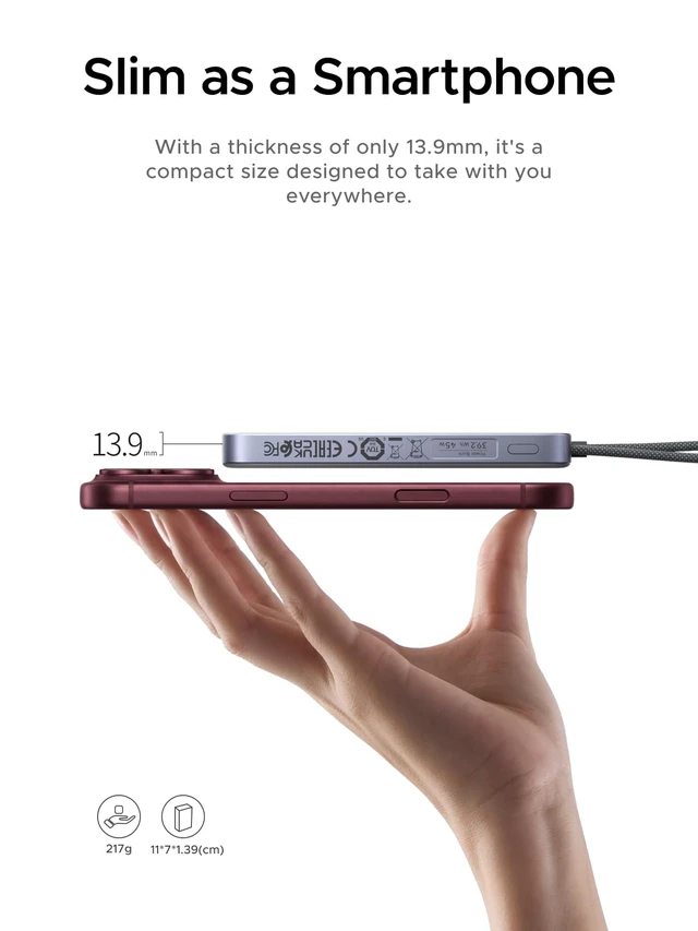 Alt view image 4 of 7 - UGREEN Magflow Qi2.2 25W Slim Power Bank 10000mAh | Qi2 Magnetic Wireless Charging; 45W USB-C Fast Charge; Smart Display; Slim Power Bank