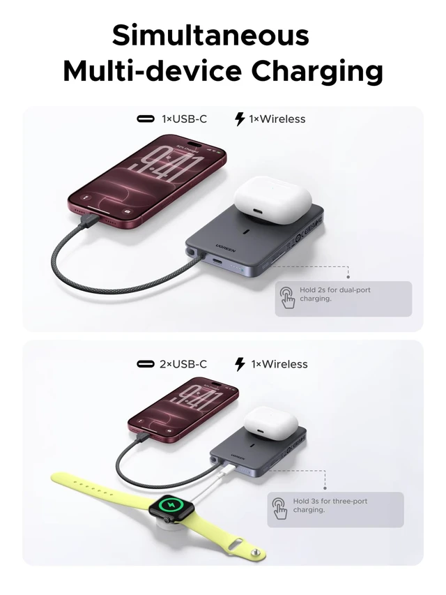 Alt view image 7 of 7 - UGREEN Magflow Qi2.2 25W Slim Power Bank 10000mAh | Qi2 Magnetic Wireless Charging; 45W USB-C Fast Charge; Smart Display; Slim Power Bank