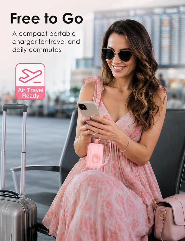 Alt view image 7 of 7 - Portable Charger 10000mAh 22.5W Power Bank with Cables&iWatch Charger | Fast charging, LED display, TSA approved, Compact Keychain Battery Pack for iWatch Series, iPhone 18/17/16/15/14/13, Pink