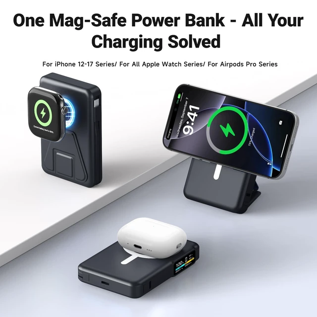 Alt view image 2 of 7 - for Magsafe Power Bank 10000mAh,Wireless Portable Charger for iPhone&iWatch | 20W PD Fast Charging and USB-C Cable LED Display, Travel Essentials Magnetic Battery Pack for iPhone 18-12 Series