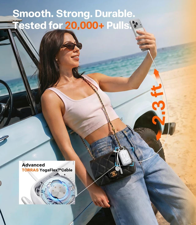 Alt view image 7 of 7 - PearlGo Power Bank for iPhone Duo/18 Pro Max, 45W Fast, Pearl White | 10,000mAh Portable Charger for Apple Watch Series 12-9, 2.3FT Built-in Retractable USB-C Cable,Carry Hook for Travel&Commute