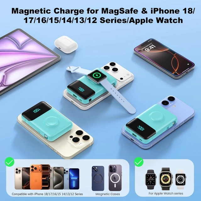 Alt view image 5 of 7 - Portable Charger for iPhone, 10800mAh Power Bank Built-in Cables | Dual-sided Magnetic, 6 Outputs, 25W USB C Fast Charging, Travel Essentials, MagSafe Battery Pack for iPhone 12-18,Apple Watch