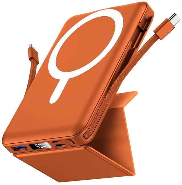 Main image of eailgeu for MagSafe Power Bank 10000mAh, Magnetic Portable Charger, Stand | 20W Fast Charging Battery Pack, Built-in USB-C Cables, LED Display, Travel Essential for iPhone 18/17/16/15/14/13/12, Orange