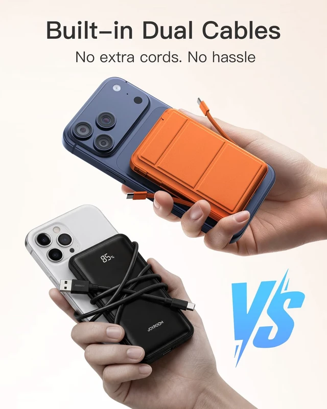 Alt view image 5 of 7 - eailgeu for MagSafe Power Bank 10000mAh, Magnetic Portable Charger, Stand | 20W Fast Charging Battery Pack, Built-in USB-C Cables, LED Display, Travel Essential for iPhone 18/17/16/15/14/13/12, Orange