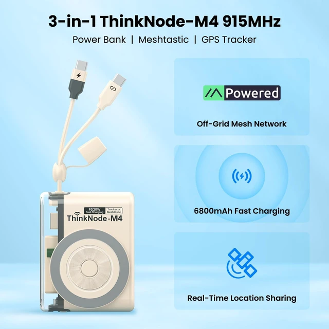 Alt view image 2 of 7 - ELECROW ThinkNodeM4 Power Bank with Meshtastic LoRa Tracker 6800mAh Battery | nRF52840 LoRa Device with GPS Tracking, Mesh Communicator for Off-Grid Communication, Outdoor Adventure, Emergency Rescue