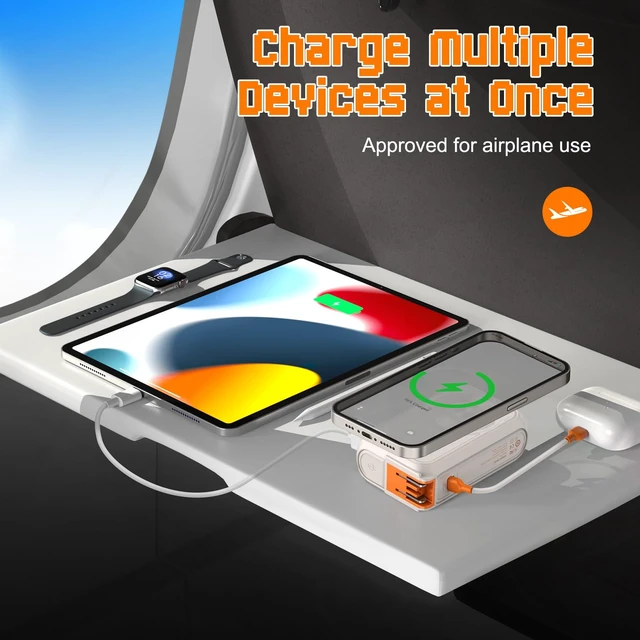 Alt view image 5 of 7 - SEANCHEER P05 Portable Charger, Magnetic Power Bank, Small Wireless PowerBank, Battery Pack 20000mAh Travel Essentials Fast Charging with Built in Cable, Foldable Wall Plug for iPhone,Samsung,Andriod