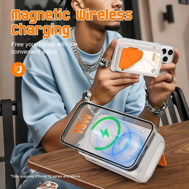 Alt view image 4 of 7 - SEANCHEER P05 Portable Charger, Magnetic Power Bank, Small Wireless PowerBank, Battery Pack 20000mAh Travel Essentials Fast Charging with Built in Cable, Foldable Wall Plug for iPhone,Samsung,Andriod