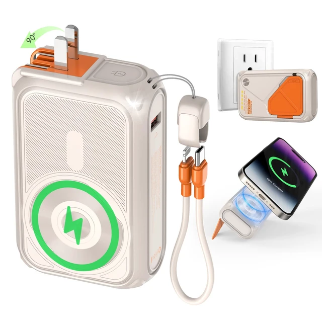 Main image of SEANCHEER P05 Portable Charger, Magnetic Power Bank, Small Wireless PowerBank, Battery Pack 20000mAh Travel Essentials Fast Charging with Built in Cable, Foldable Wall Plug for iPhone,Samsung,Andriod