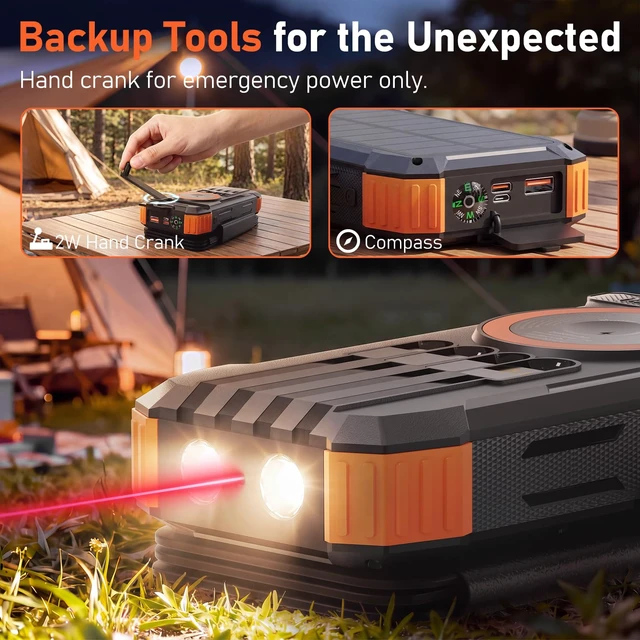 Alt view image 7 of 7 - SAKROA Solar Power Bank 20000mAh, 4-Panel Foldable Solar Charger with 4 Built-in Cables, 22.5W Fast Charging, 3-in-1 Magnetic Wireless Charging, Hand Crank and Flashlight for Camping