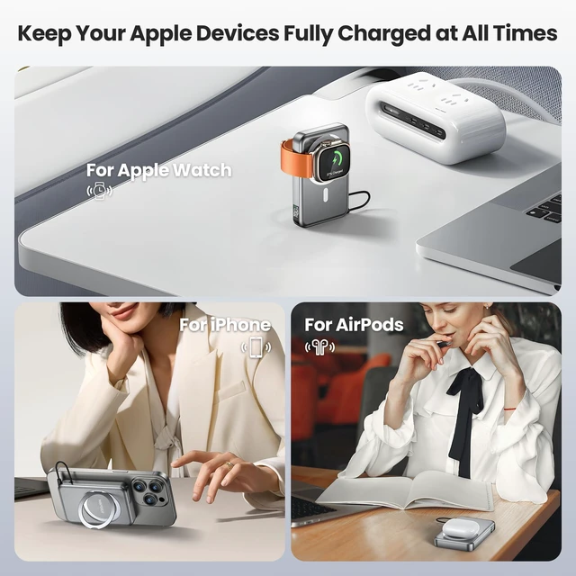 Alt view image 3 of 7 - NOPBER Portable Charger 10000mAh Travel Magnetic Power Bank with 360° Stand 15W Wireless, 22.5W Built-in Cables, LED Display for iPhone 16/15/14/13, Galaxy S24, AirPods, Apple Watch (Black)