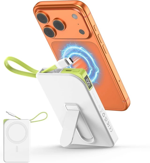 Main image of Magnetic Wireless Portable Charger, 10000mAh Power Bank 22.5W Fast Charging with USB C Cable&Stand, Mag-Safe Battery Pack Compatible with iPhone 17/16/15/14/13 Series, Samsung, Android, and More