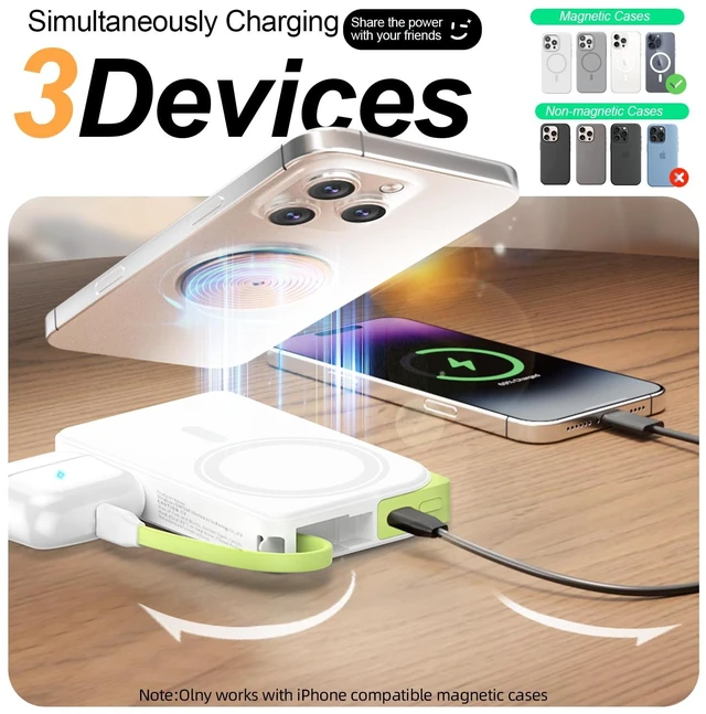 Alt view image 5 of 7 - Magnetic Wireless Portable Charger, 10000mAh Power Bank 22.5W Fast Charging with USB C Cable&Stand, Mag-Safe Battery Pack Compatible with iPhone 17/16/15/14/13 Series, Samsung, Android, and More
