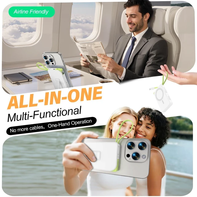 Alt view image 6 of 7 - Magnetic Wireless Portable Charger, 10000mAh Power Bank 22.5W Fast Charging with USB C Cable&Stand, Mag-Safe Battery Pack Compatible with iPhone 17/16/15/14/13 Series, Samsung, Android, and More