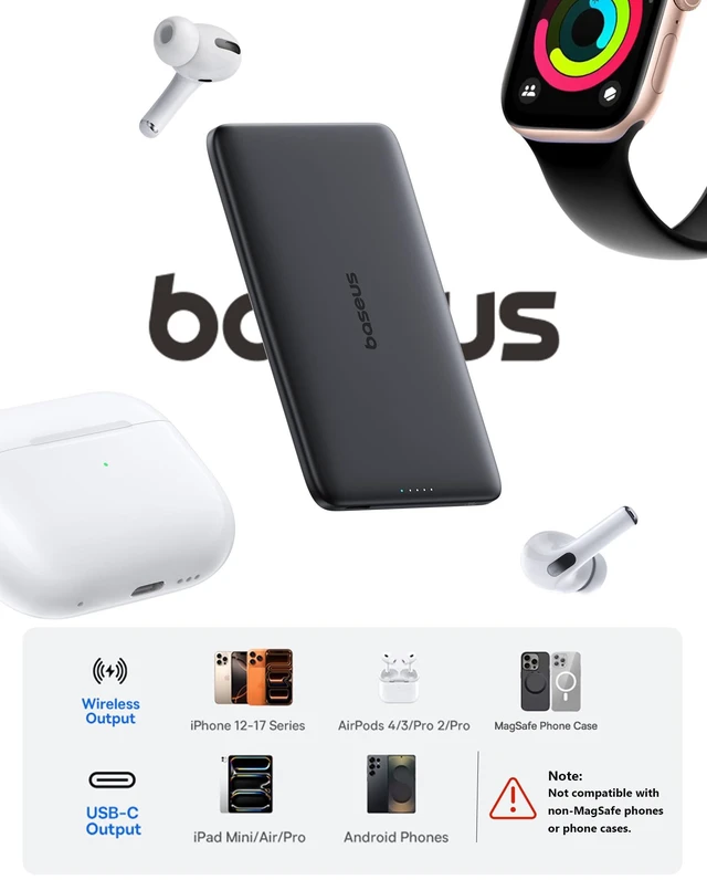 Alt view image 7 of 7 - Baseus Picogo Power Bank, 0.3" Ultra Slim 5000mAh MagSafe Portable Charger, Card-Size Magnetic Battery Pack with USB-C Braided Cable, Alloy Wireless Charger for iPhone 17 Pro Max/17 Air/16/15/14/13/12