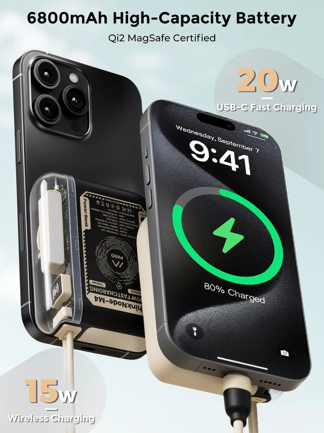 Alt view image 3 of 7 - ThinkNode M4 Portable Charger Power Bank 6800mAh with Bluetooth LoRa GPS Tracker Built in Cable USB-C 22.5W PD Fast Charging 15W Wireless Magnetic Phone Charger Compatible with Meshtastic