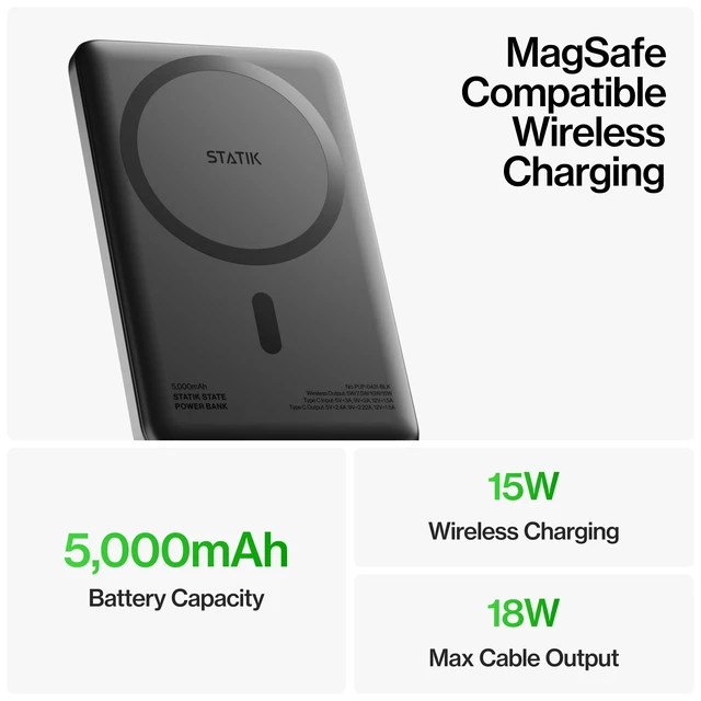 Alt view image 7 of 7 - Statik State - MagSafe Compatible Power Bank, Portable Charger, Portable Battery Charger with USB C Port for All Devices, Rechargeable Powerbank, 5000mAh Battery Pack