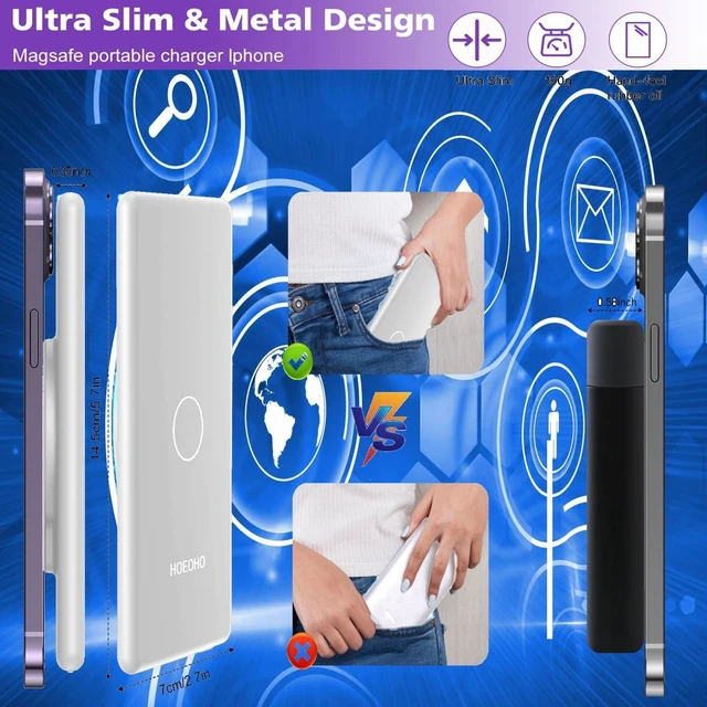 Alt view image 2 of 6 - JECPAUK Magnetic Battery Pack for iPhone /17/16/15/14/13/12 Series, 10,000mAh Mag-Safe Battery Pack, Slim Mag-Safe Power Bank Charger, Power Bank Magnetic Charger for iPhone (White)