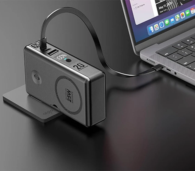 Alt view image 3 of 7 - Heavy Duty Laptop Power Bank 65W 20000mAh Semi-Solid-State Magnetic AC Plug | GaN Fast Charging Portable Charger for MacBook iPhone Android AirPods, for iWatch MagSafe, EU UK AU Adapters, Travel Bag