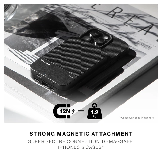 Alt view image 3 of 7 - Native Union (Re Classic Power Bank | Magnetic - Qi2 MagSafe Compatible 5000mAh 15W Portable Charger - USB-C Cable Included - Compatible with iPhone Duo, 18 Pro Max, AirPods Pro & More (Black)