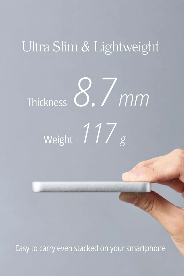 Alt view image 2 of 7 - CIO SMARTCOBY SLIM 5K 5000mAh Qi2 MagSafe Power Bank Safety Model (Silver) | Lightweight travel, advanced overheat protection, stays cool during use, 15W wireless, 20W USB-C PD, for iPhone