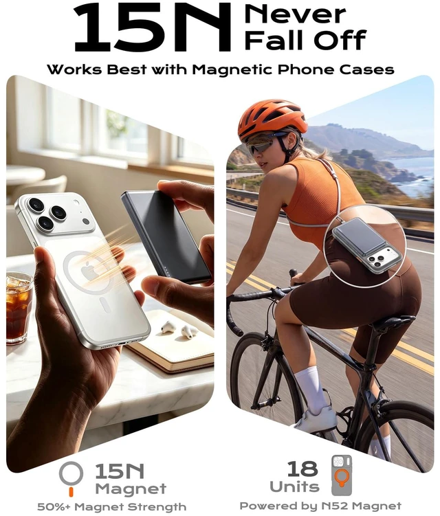 Alt view image 6 of 7 - Taegila for MagSafe Portable Charger, 5000mAh Magnetic Power Bank | 15W Wireless Portable Phone Charger with 20W USB-C, Semi-Solid Battery Pack for iPhone 18 Pro Max/17/16/15/14/13/12