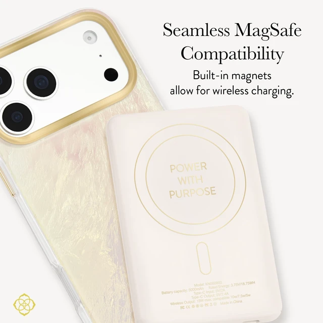Alt view image 4 of 5 - Kendra Scott 5000mAh MagSafe Portable Charger w/LED Power Indicator - Ivory | Stylish Compact Magnetic Power Bank - iPhone Charger for Fast Charging - Lightweight Wireless Battery Pack with USB-C Port