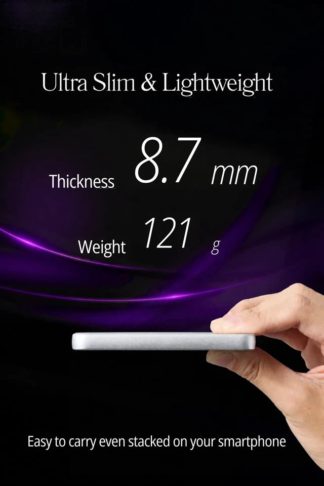 Alt view image 2 of 7 - CIO SMARTCOBY SLIM II Wireless 2.0 SS5K 5000mAh Power Bank (Silver) | Safe, lightweight, travel-friendly, Qi2 15W fast charging, semi-solid safety technology, 8.7mm thin, for iPhone