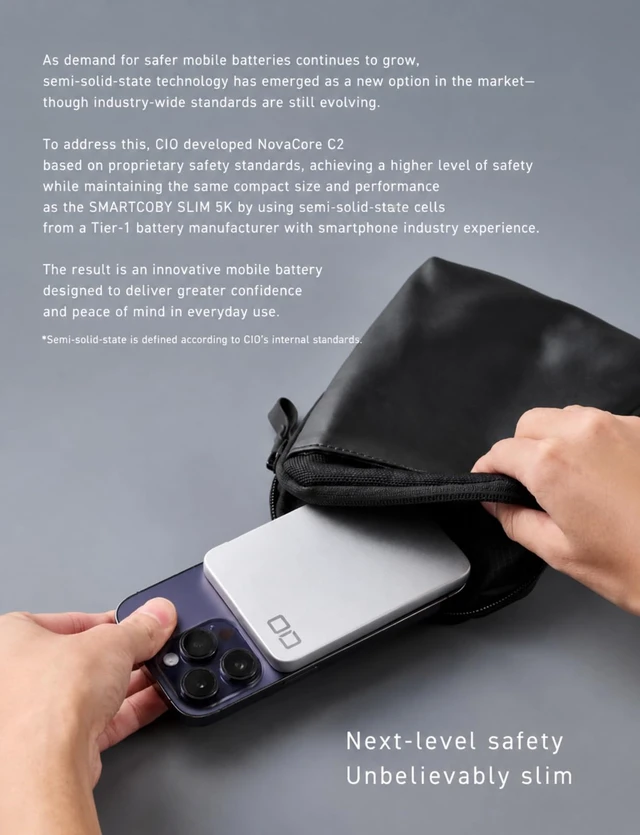Alt view image 4 of 7 - CIO SMARTCOBY SLIM II Wireless 2.0 SS5K 5000mAh Power Bank (Silver) | Safe, lightweight, travel-friendly, Qi2 15W fast charging, semi-solid safety technology, 8.7mm thin, for iPhone