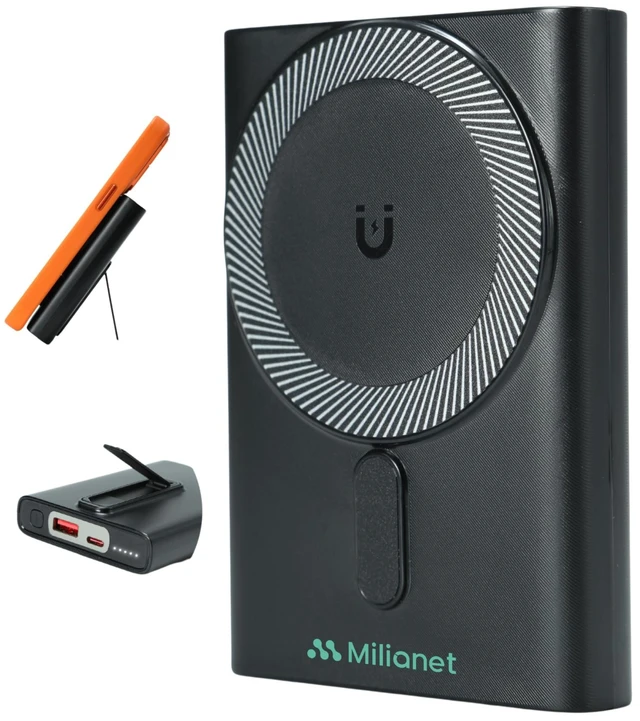 Main image of Milianet Magnetic Power Bank with Built-in Stand for iPhone | 10000mAh MagSafe-Compatible Wireless Charger, 15W Fast Charging, USB-C PD, 3-in-1 Cable