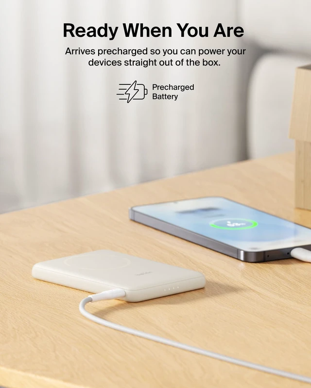 Alt view image 7 of 7 - 5,000mAh 15W MagSafe Power Bank, Slim Qi2 Certified Portable Charger | Magnetic Back Supports MagSafe Accessories On-the-Go, Wireless Battery Pack, USB C Cable, iPhone 18, Pixel 11, Travel, Wallet