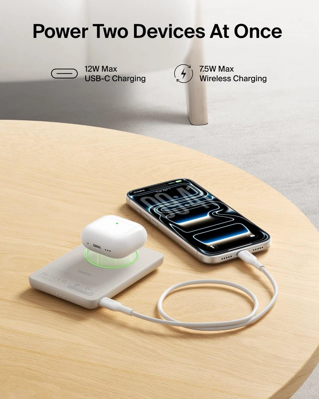 Alt view image 6 of 7 - 5,000mAh 15W MagSafe Power Bank, Slim Qi2 Certified Portable Charger | Magnetic Back Supports MagSafe Accessories On-the-Go, Wireless Battery Pack, USB C Cable, iPhone 18, Pixel 11, Travel, Wallet