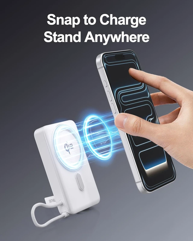 Alt view image 4 of 7 - SIXTHGU PowerMag 10000mAh Qi2 Certified Power Bank, Magnetic Wireless Portable Charger for MagSafe, 35W USB-C Fast Charging Battery Pack with Built-in Cable, Compatible with iPhone 17/16/15/14/13/12