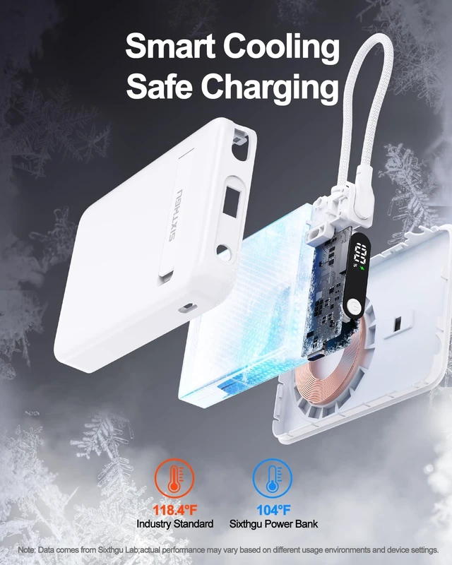 Alt view image 7 of 7 - SIXTHGU PowerMag 10000mAh Qi2 Certified Power Bank, Magnetic Wireless Portable Charger for MagSafe, 35W USB-C Fast Charging Battery Pack with Built-in Cable, Compatible with iPhone 17/16/15/14/13/12