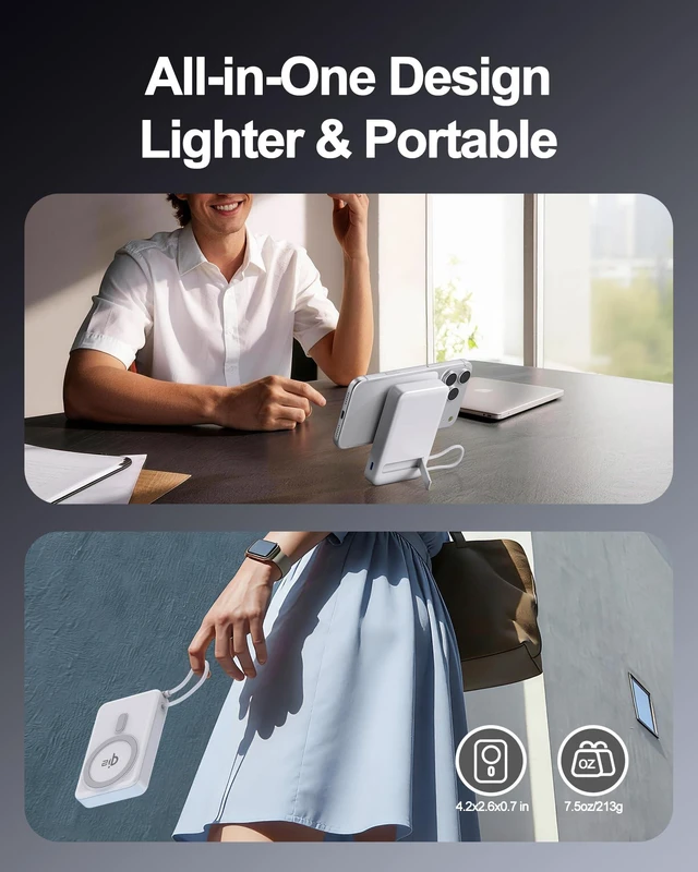 Alt view image 5 of 7 - SIXTHGU PowerMag 10000mAh Qi2 Certified Power Bank, Magnetic Wireless Portable Charger for MagSafe, 35W USB-C Fast Charging Battery Pack with Built-in Cable, Compatible with iPhone 17/16/15/14/13/12