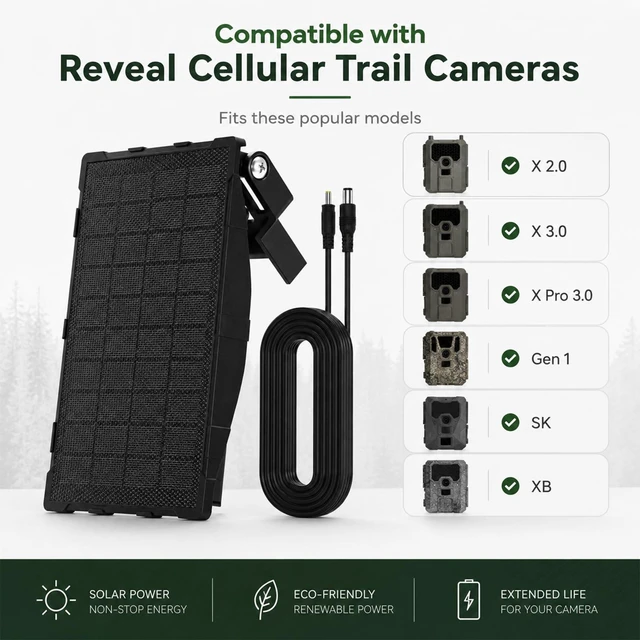 Alt view image 3 of 7 - 12V/1A Solar Charger Panel Compatible with Reveal X 2.0, X 3.0, X Pro 3.0, Gen 1, SK, XB Cellular Trail Cameras,Built-in Rechargeable Battery