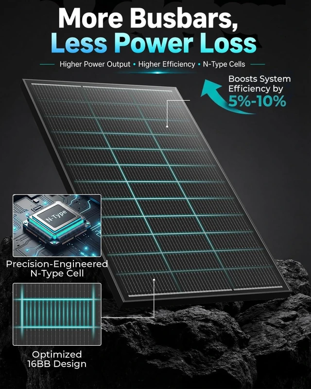 Alt view image 4 of 7 - ECOBOSS 100W TÜV Certification Solar Panel, N-Type 16BB 25.8% Efficiency | 100 Watt Solar Panels Monocrystalline Modules for 12V Off-Grid Systems, Trailers, Campers, Boats, Farms, Cabins and Rooftops